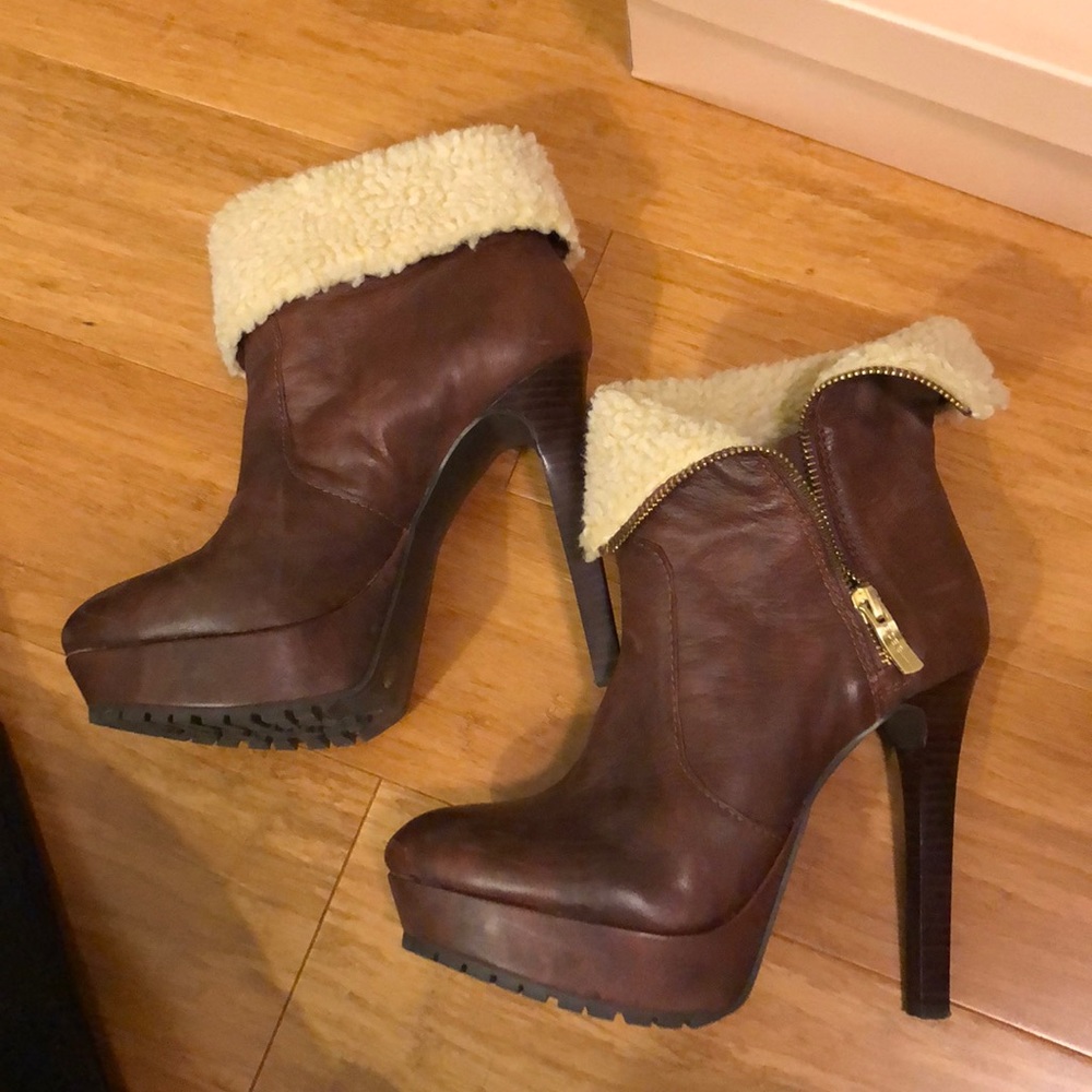 Bcbgeneration Brown Platform Booties W/ Shearling - image 2